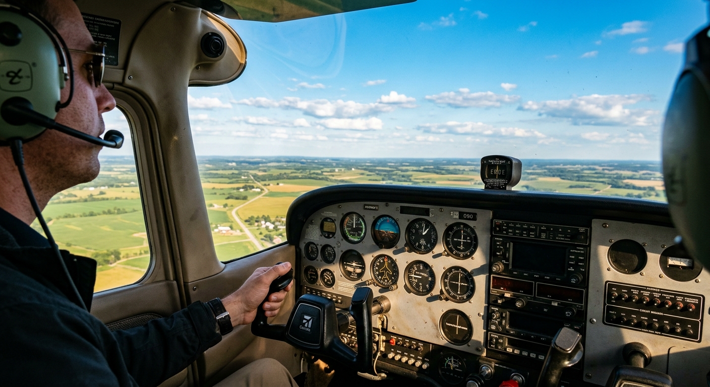 Cockpit view of a Cessna 172 in flight
